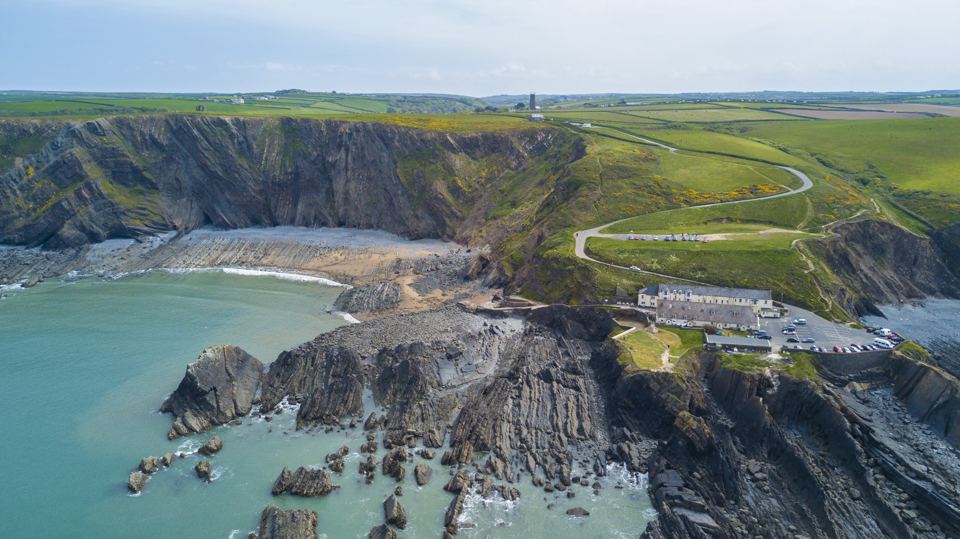 Aerial view of the cove and cliffs