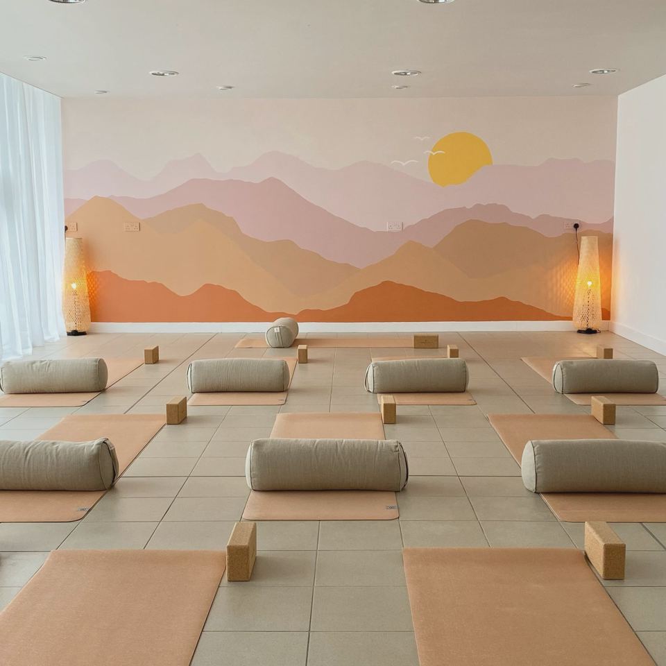 Yoga studio with mats and cushions