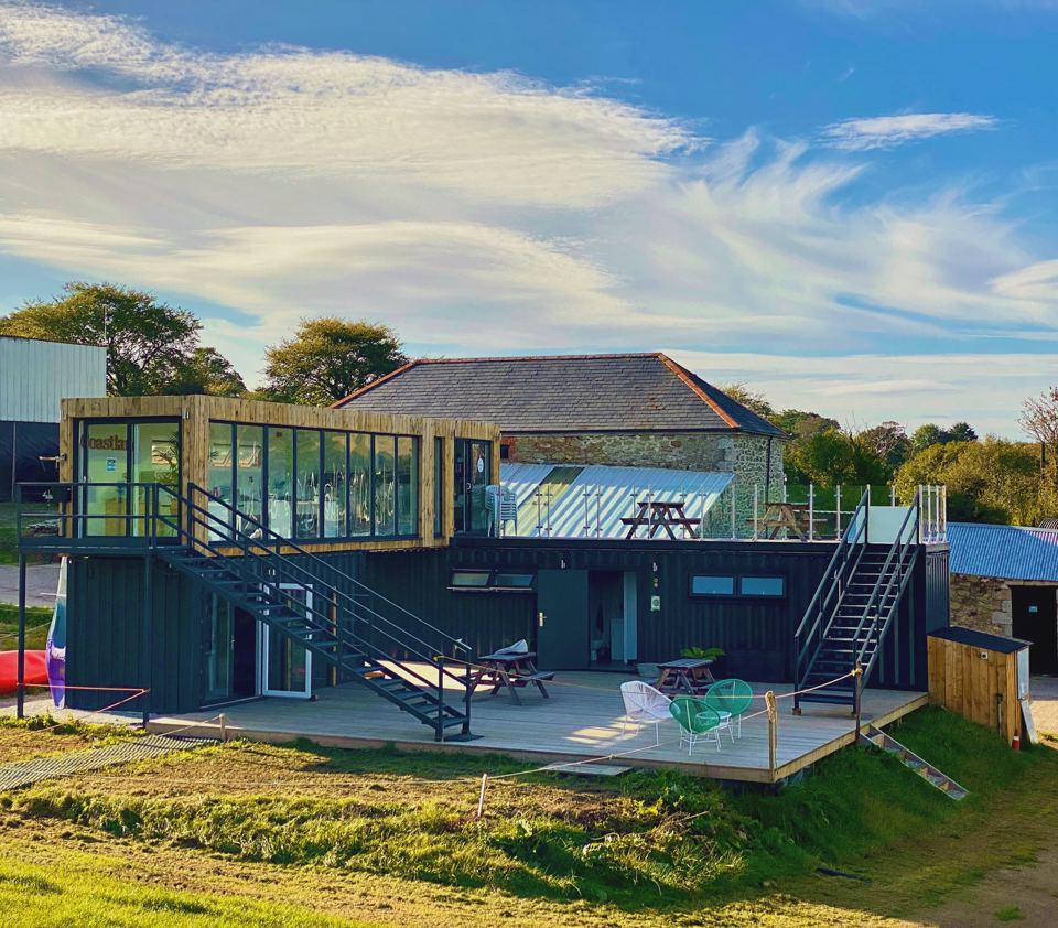 Container cabin with timber deck