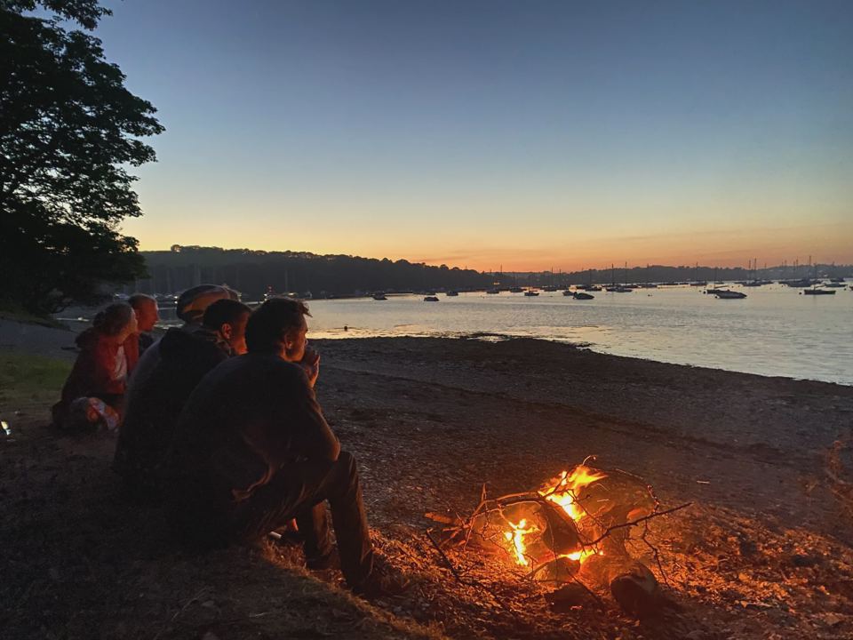 Beach campfire at dusk