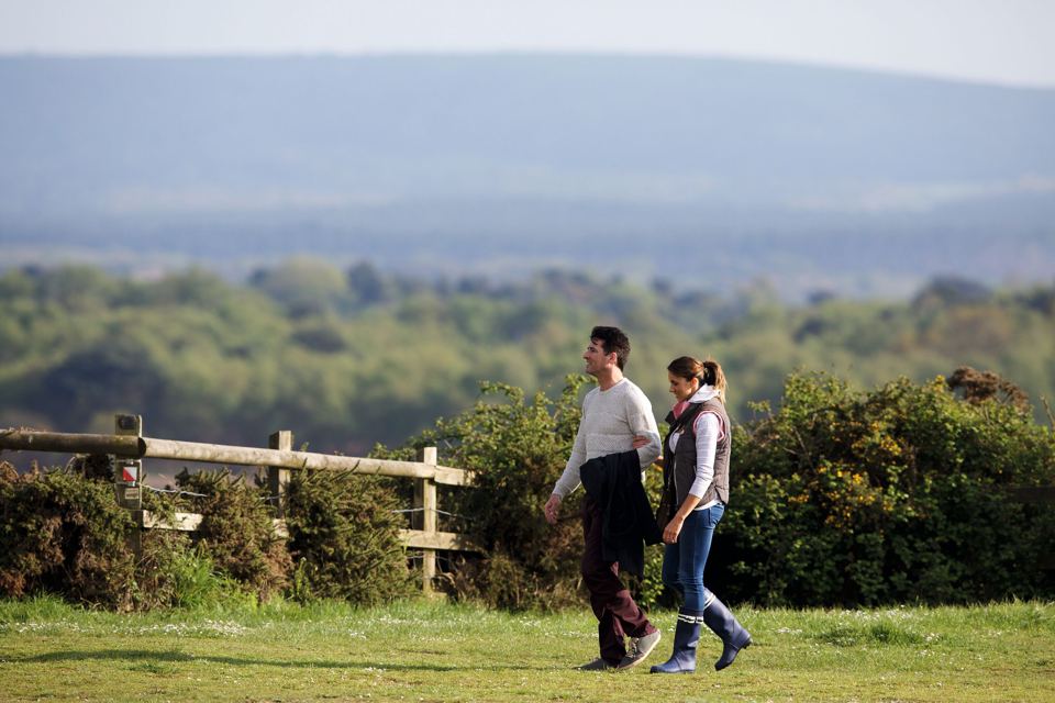 Walkers on a grassy path