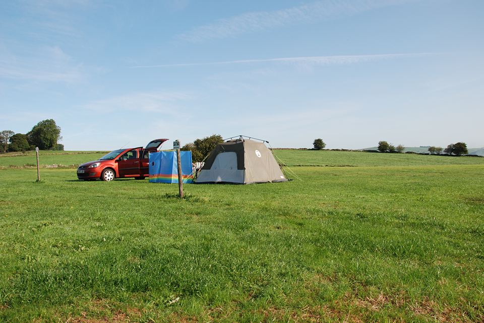 Car and tent on the open grass