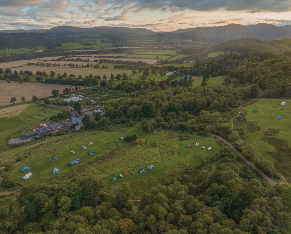 Camping meadows from above