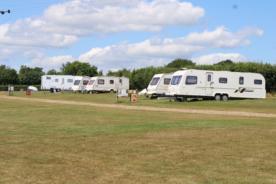 Touring caravans on the grass
