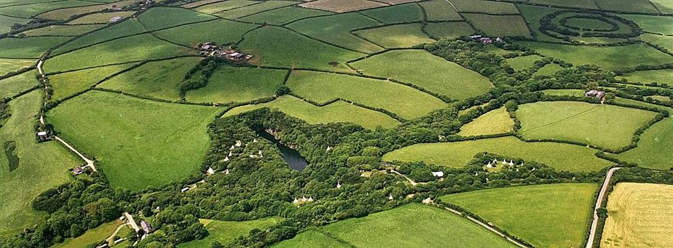 Aerial view of fields and farmland