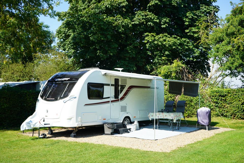 Caravan on a gravel hardstanding