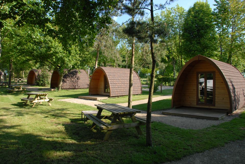 Camping pods among the trees