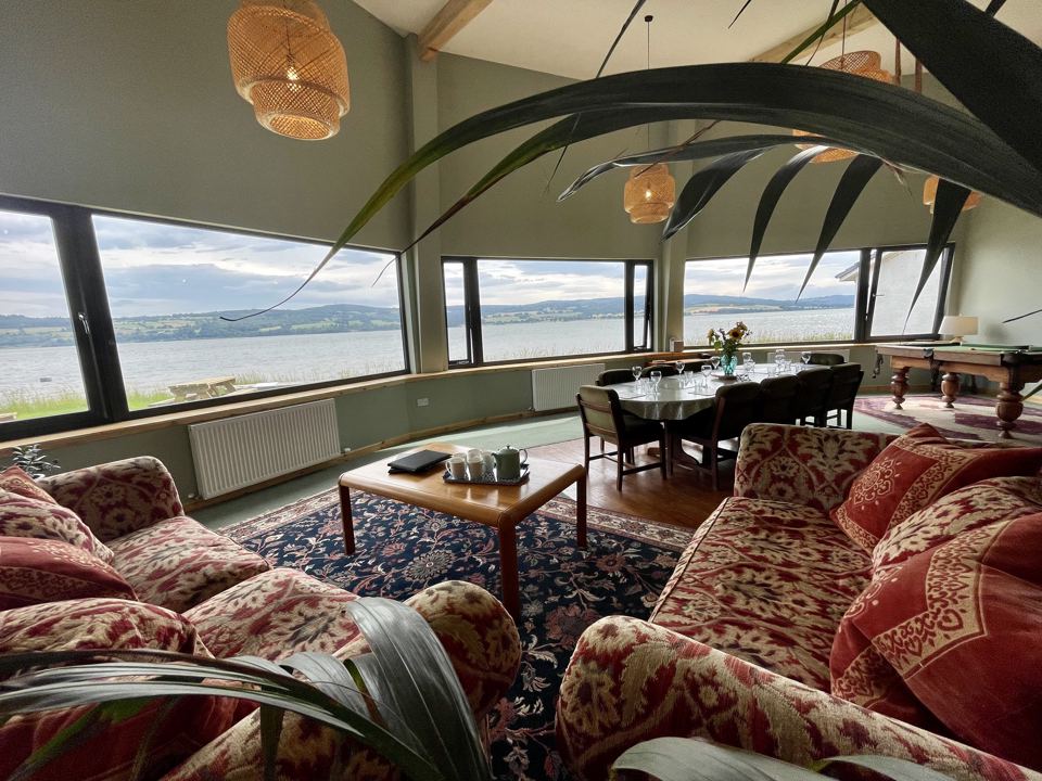 Lodge living room with panoramic windows