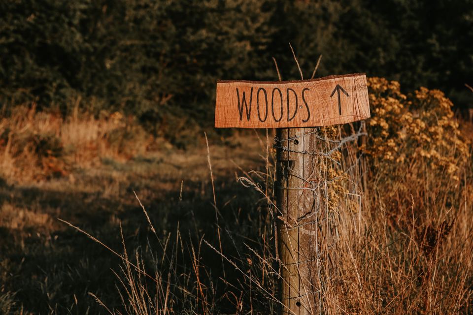 Sign to the woods