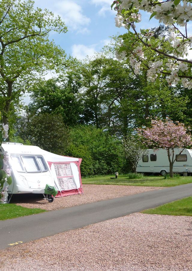 Gravel pitch with caravan