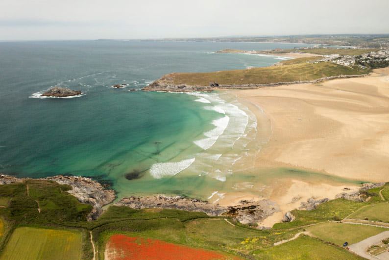 Beach and headland from above