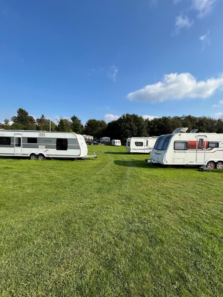 Tourers on the grass field