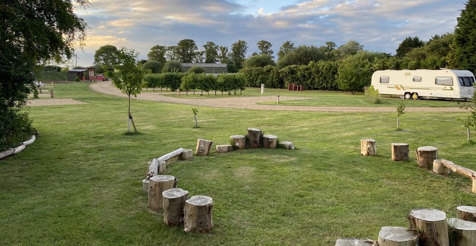 Grass area with log seating