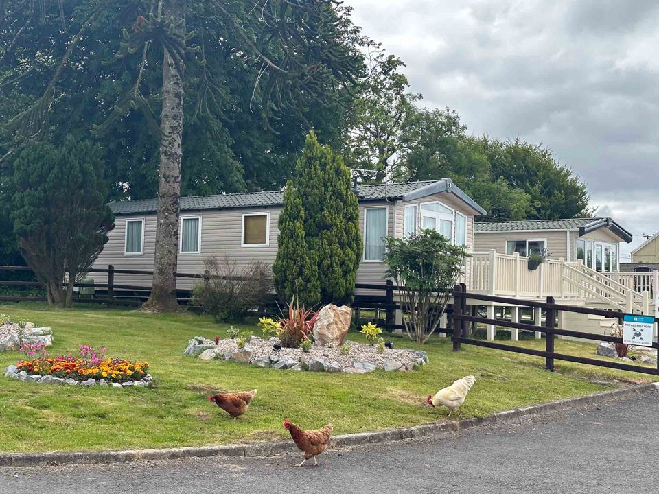 Holiday caravans behind a fence