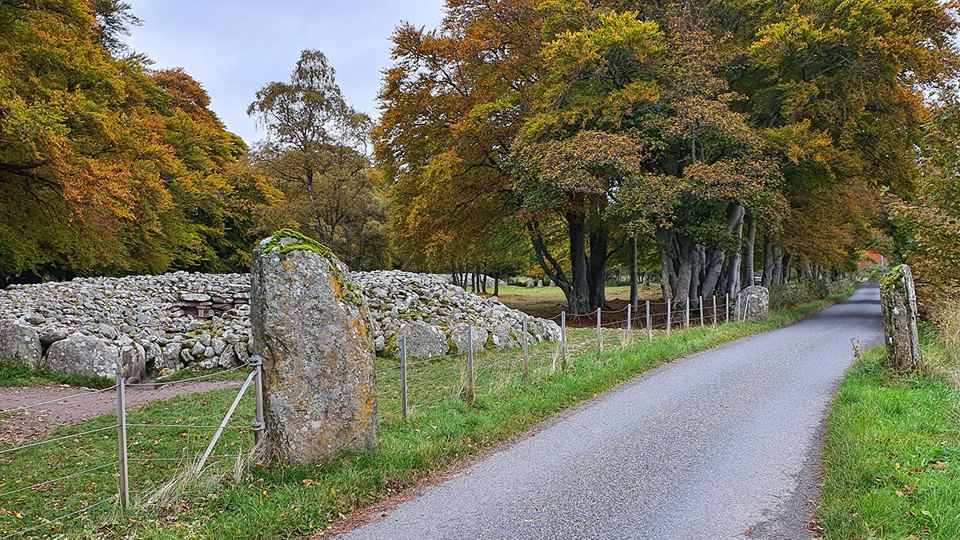 Clava Cairns on a country lane