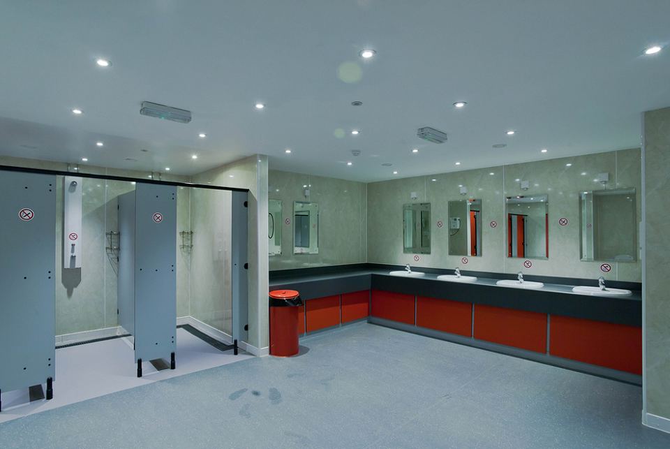 Inside the shower block