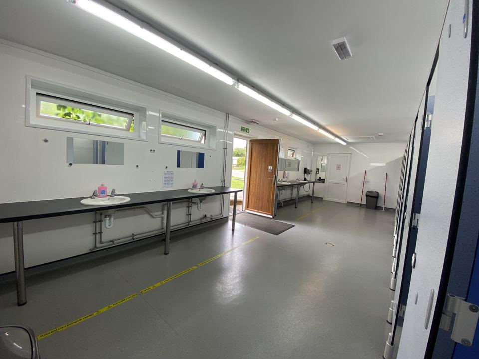 Inside the shower block