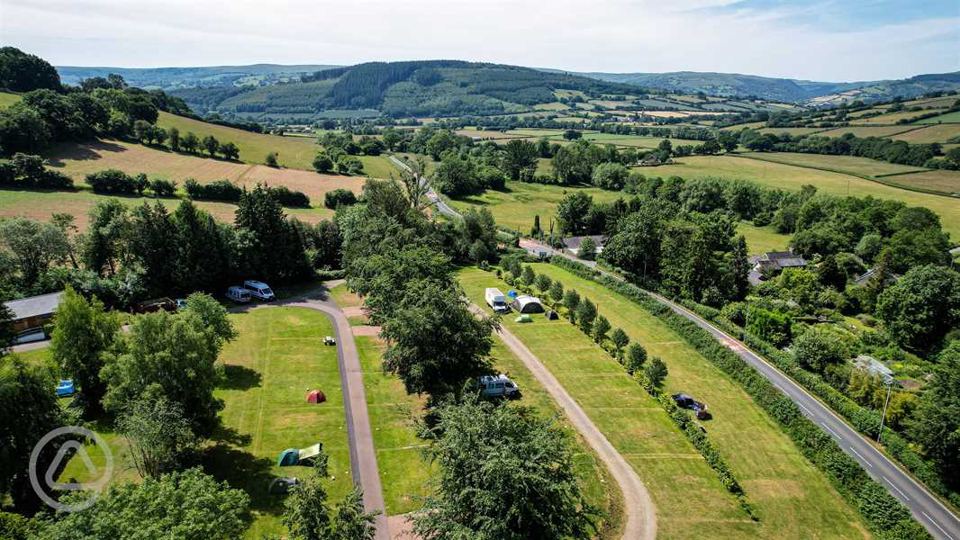Pitches in the valley from above