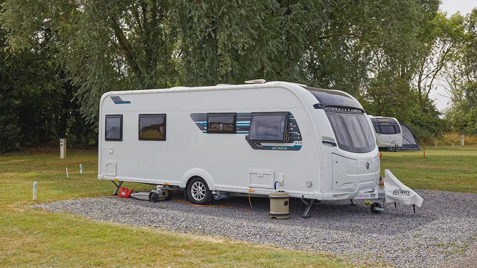 Caravan on a gravel pitch