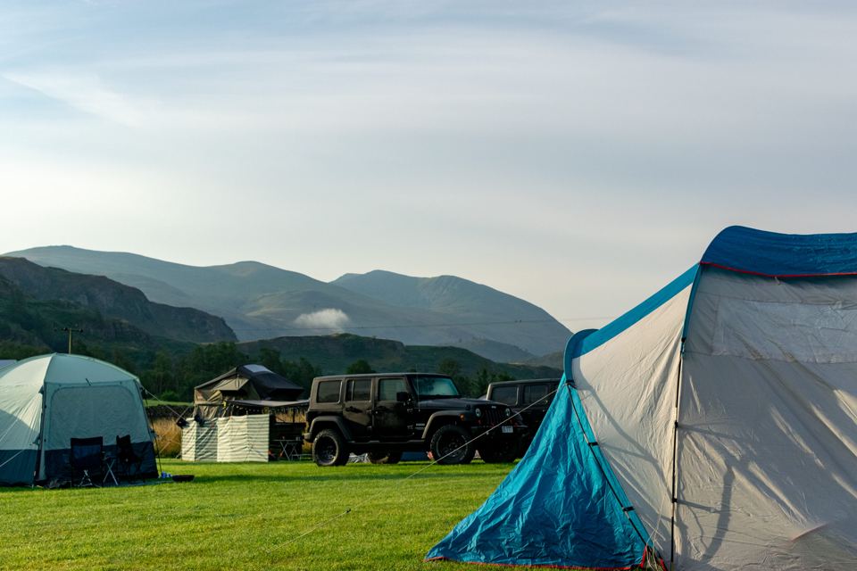 Tent pitch with mountain view