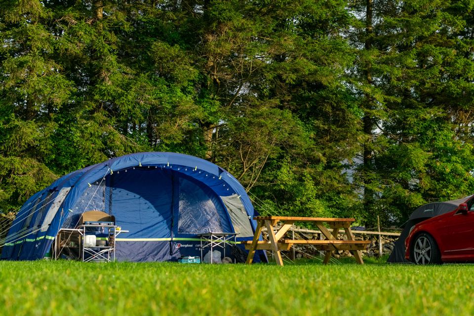 Tent pitch by the picnic bench