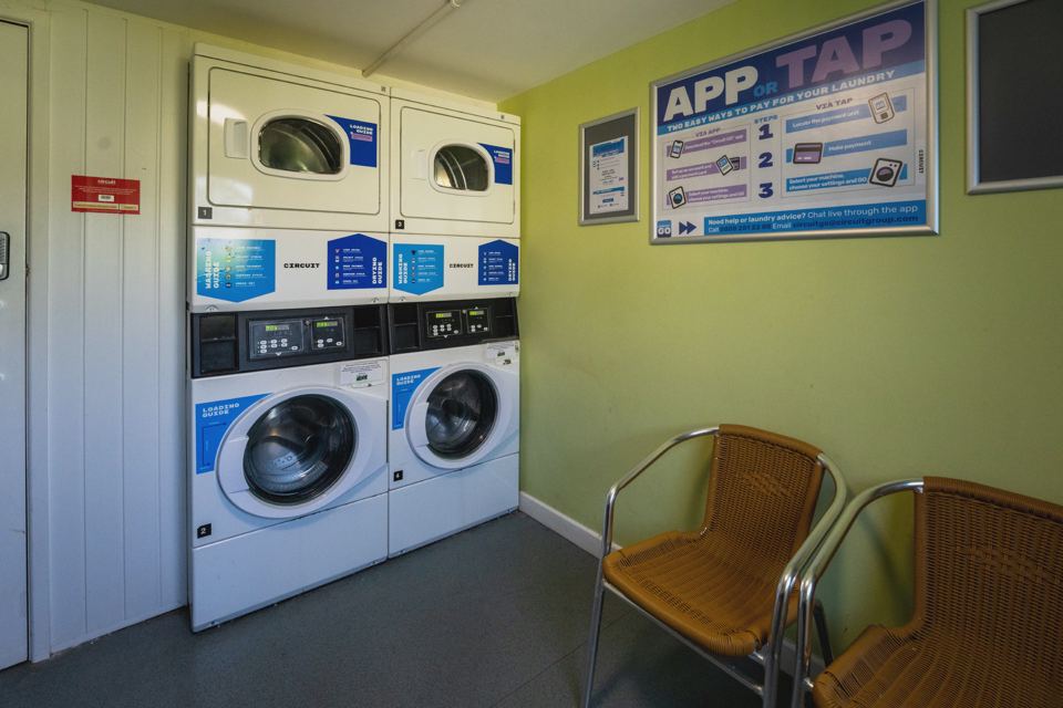 Coin laundry with washers and dryers