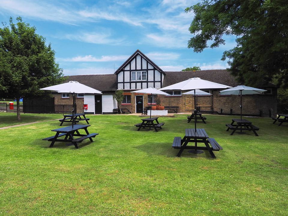 Picnic tables on the lawn