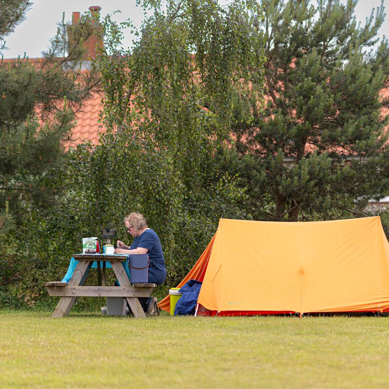 Small tent beside a picnic table