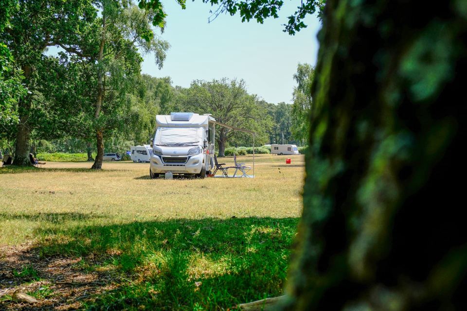 Motorhome on open grass