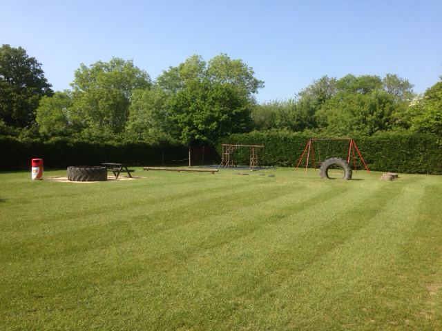 Mown field with fire ring
