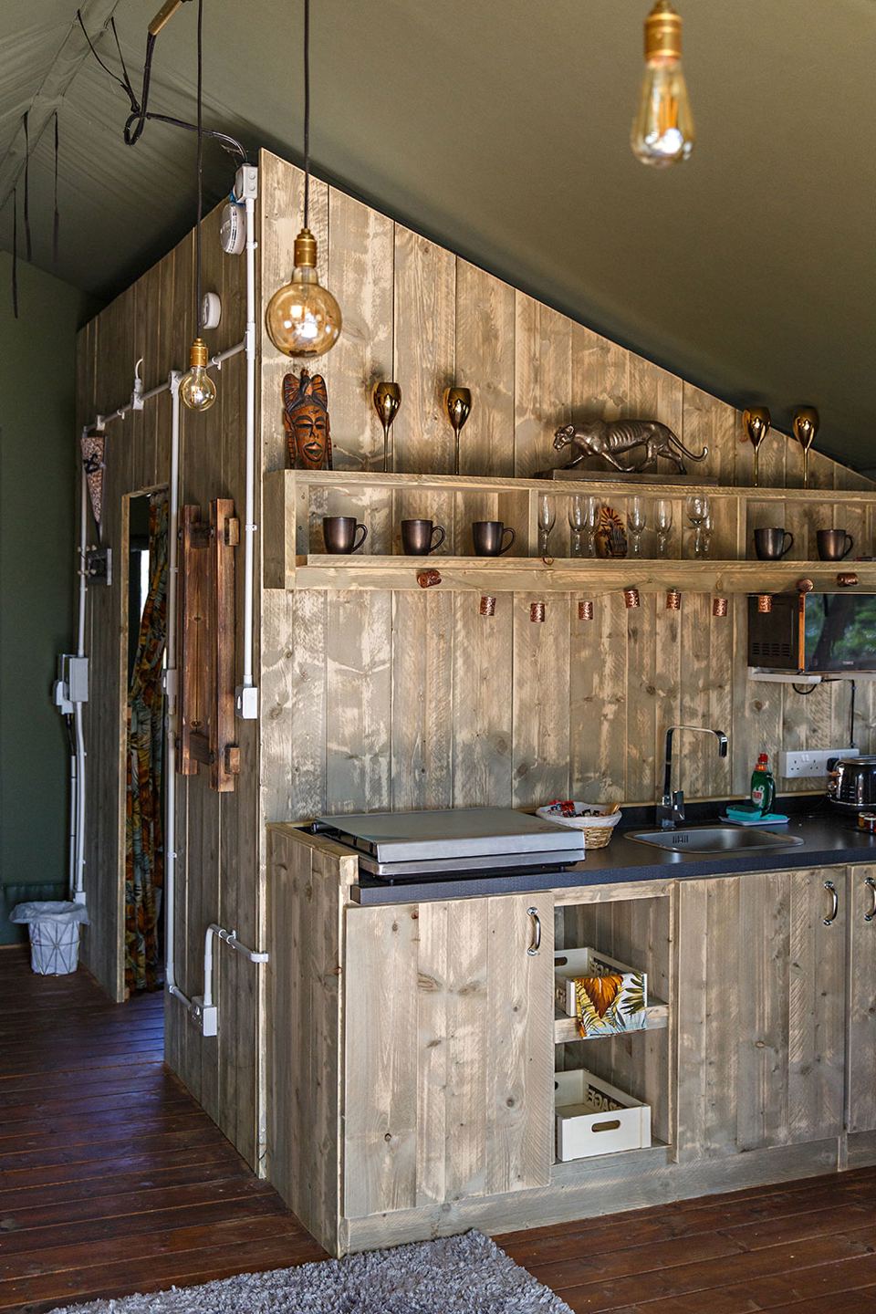 Safari tent kitchen area