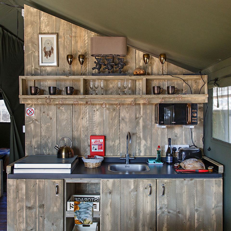 Safari tent kitchenette