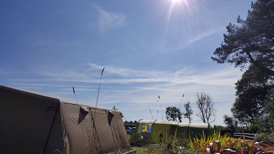Tent pitch in morning sun