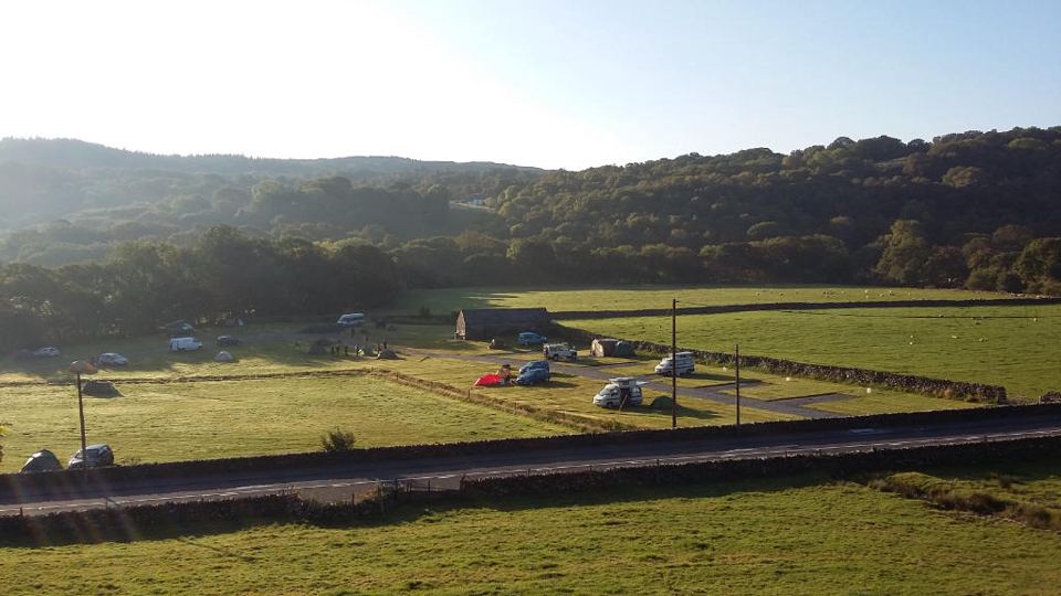 Camping fields from the hillside