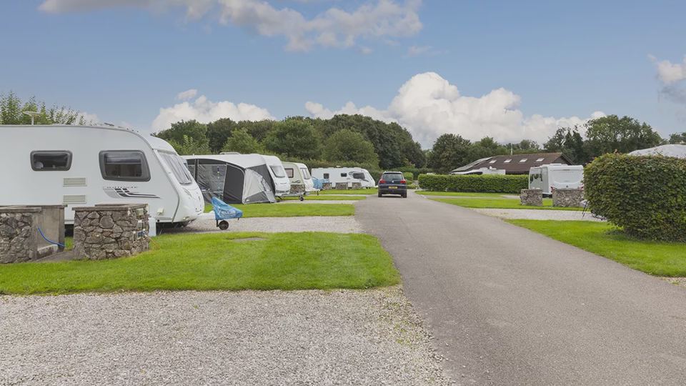 Caravans on the gravel pitches
