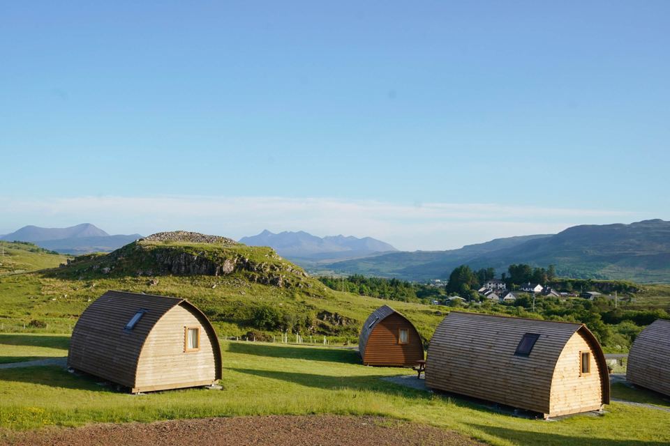 Wigwam cabins with mountain views