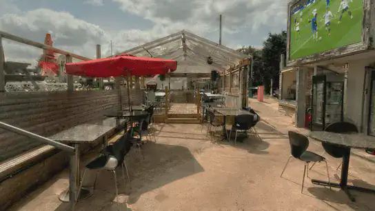 Beer garden with big screen
