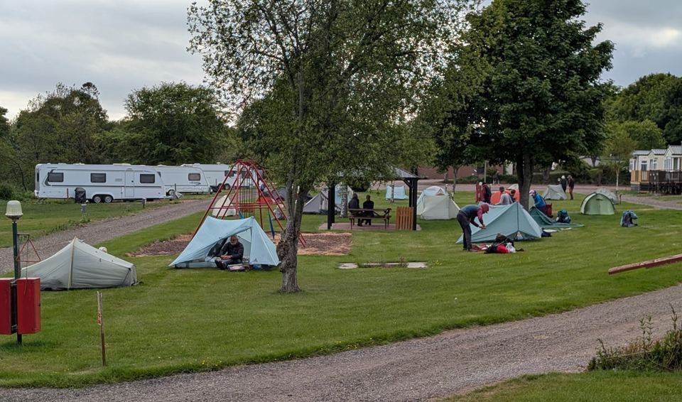 Tents on the lawn by the play area