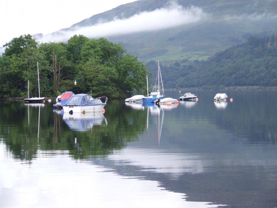 Boats moored on Loch Earn