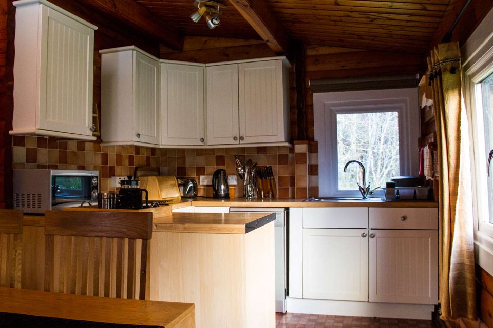 Pine-lined kitchen
