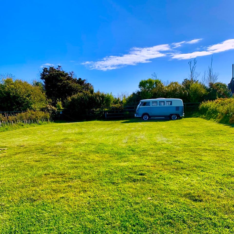Grass pitch with campervan
