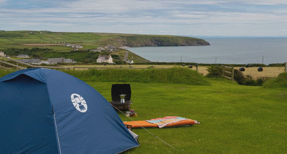 Tent pitch above Aberdaron bay