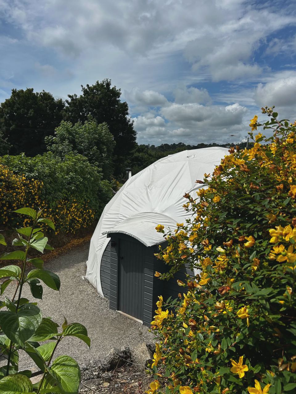Geodome among flowers