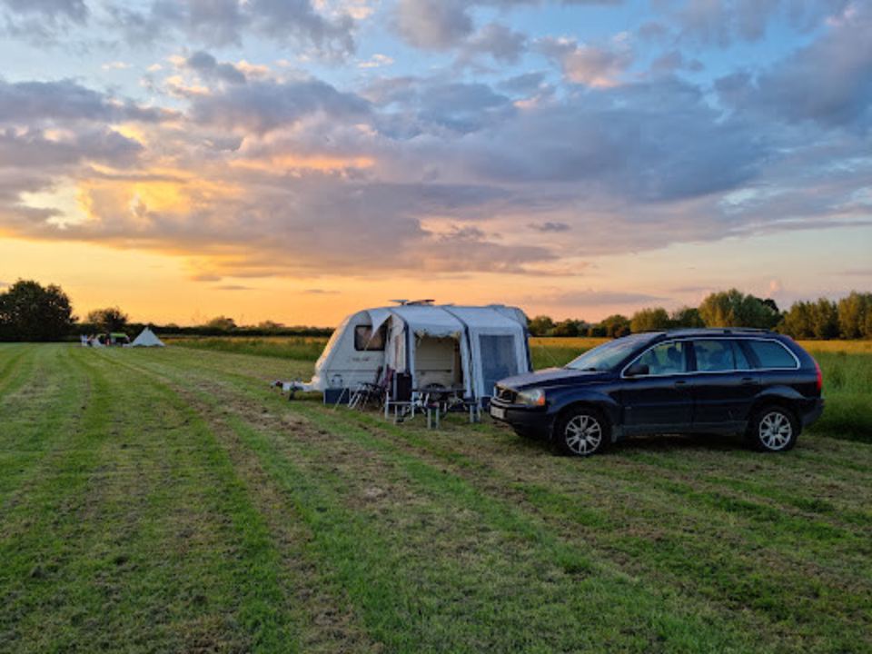 Caravan and awning in the field