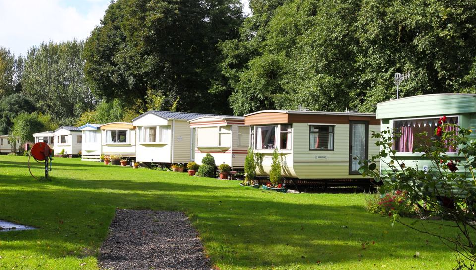 Row of statics on the lawn
