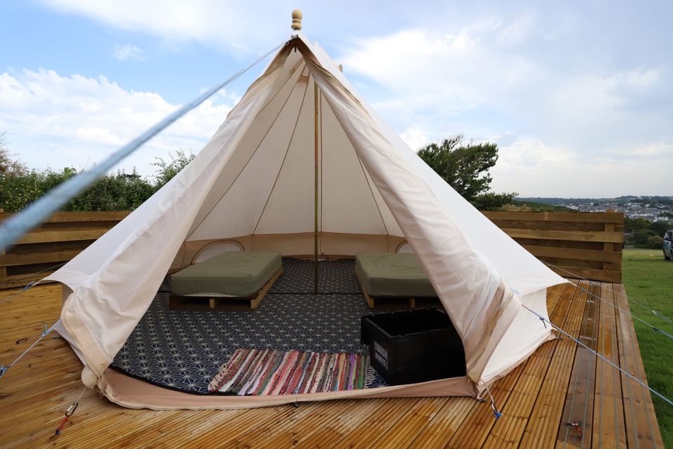 Bell tent on a timber deck