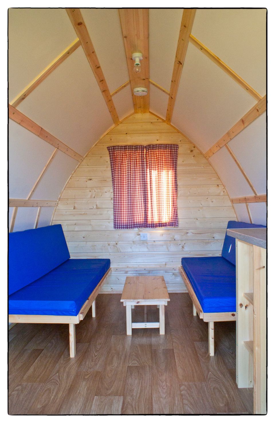 Inside a camping pod