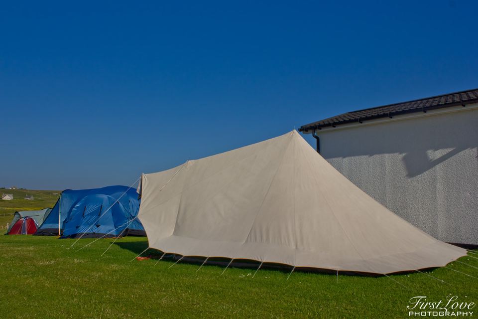 Large tent beside the block