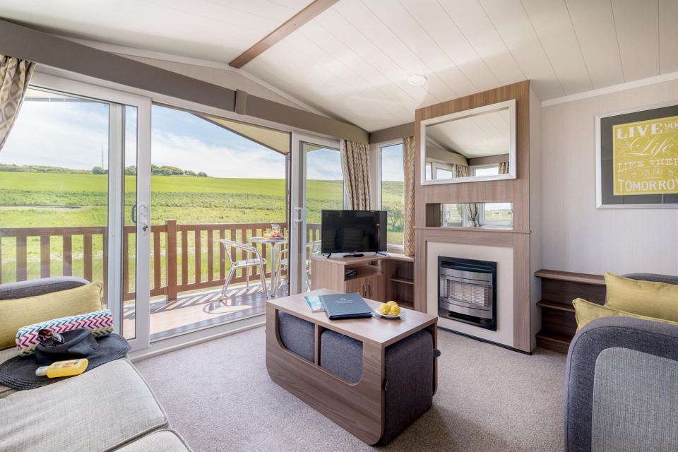 Caravan lounge with veranda doors