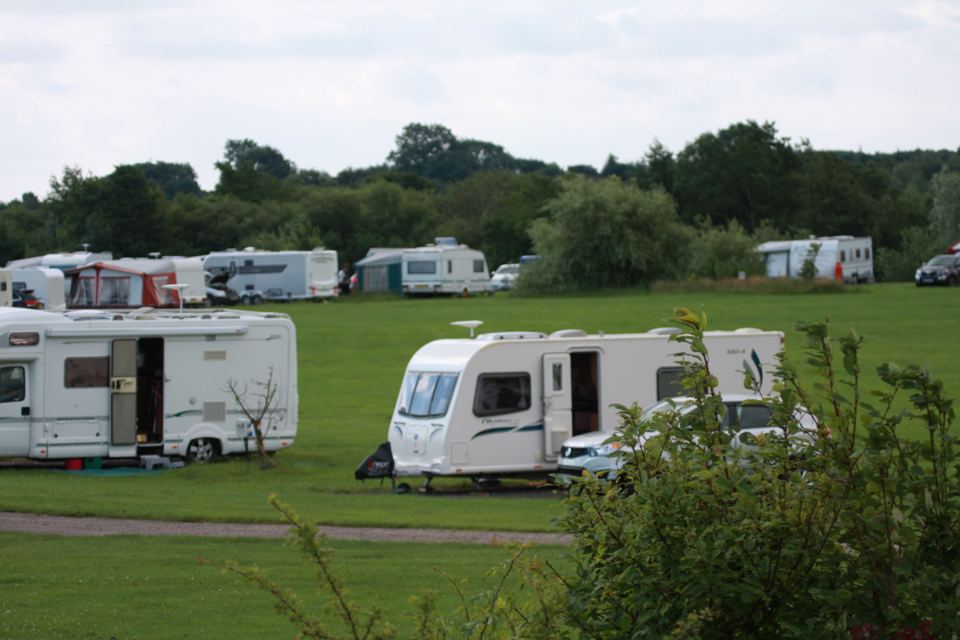 Touring caravans on the grass